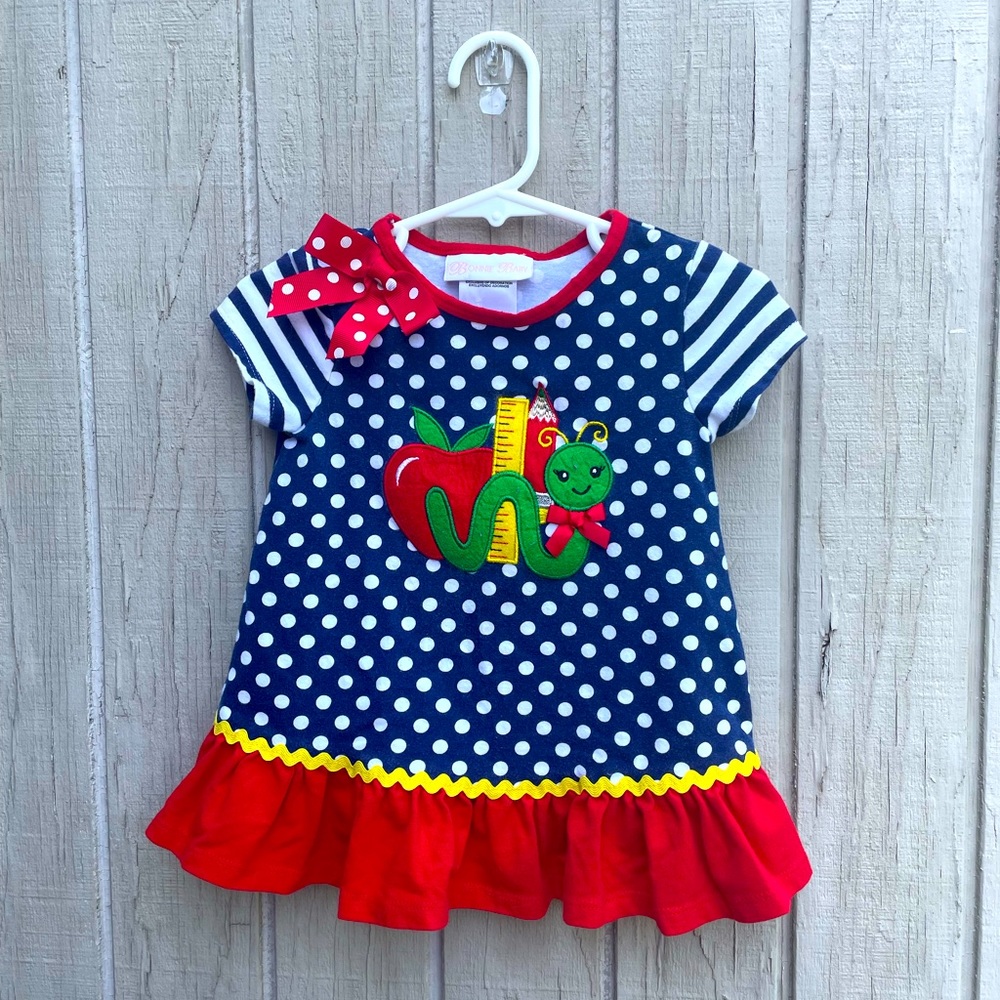 Bonnie Baby Vintage Inspired Navy Worm Red Apple Dress